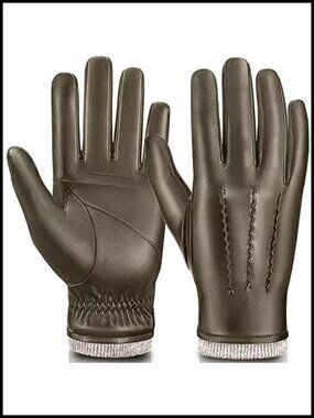Mens PU Faux Leather Winter Gloves Touchscreen Texting Thermal Lined